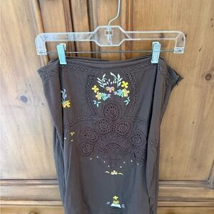 Free People Brown Skirt with Floral Embroidery